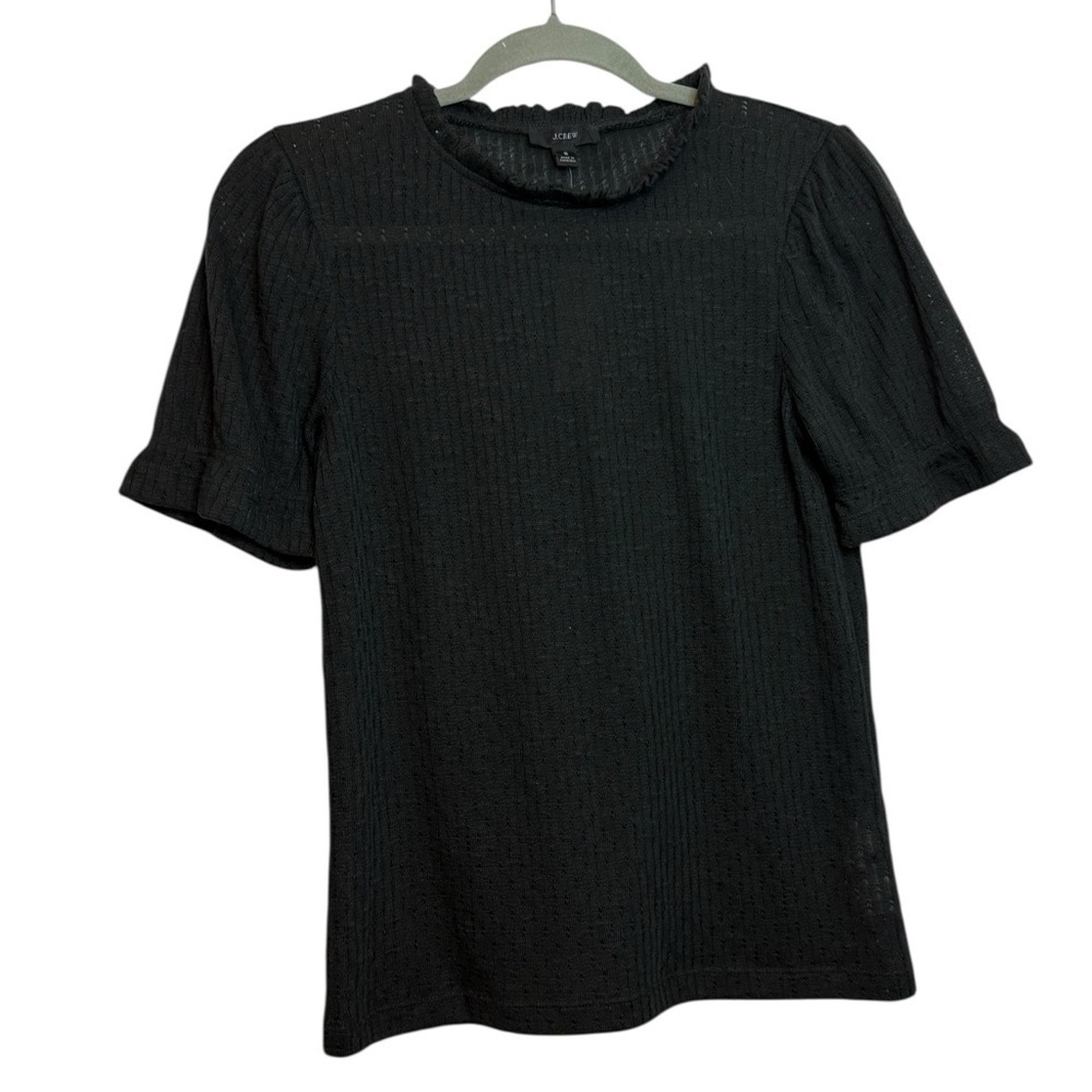 Nwt J.Crew Black Puff Sleeve Pointelle Top